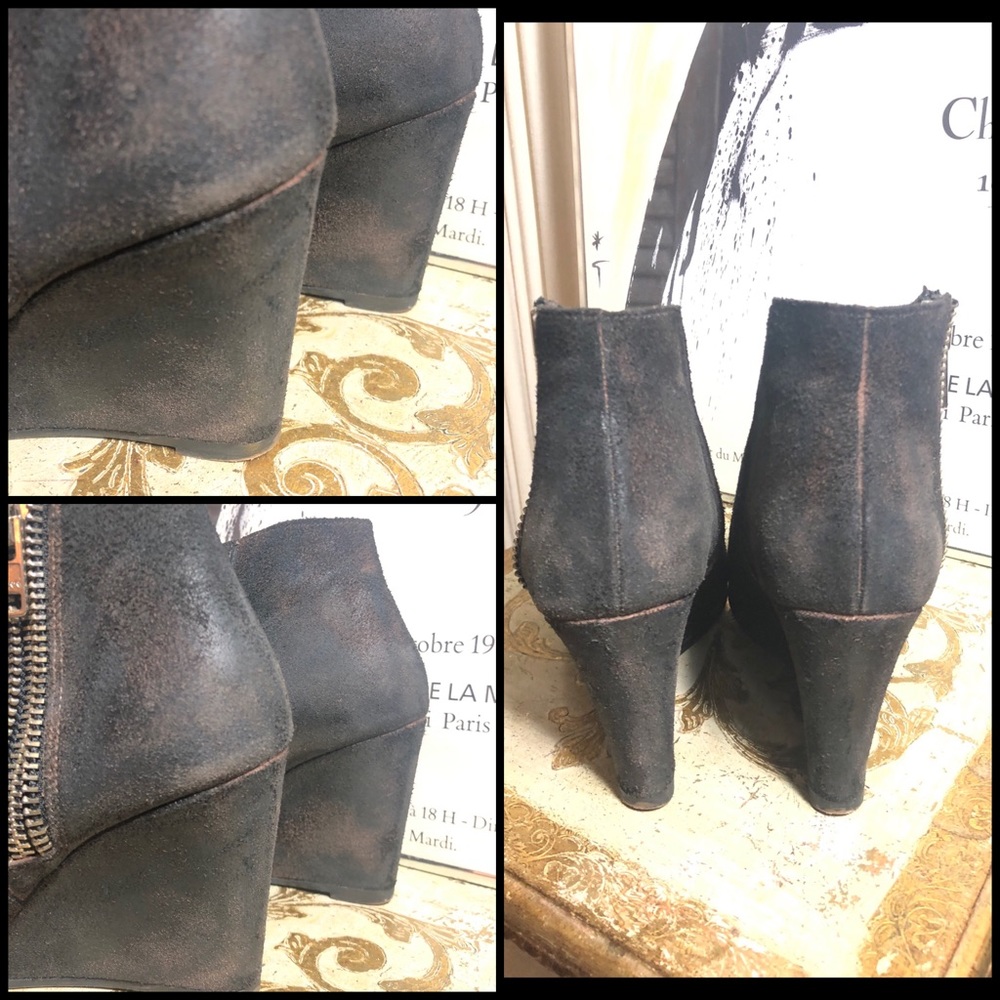 Sz7-FREE PEOPLE DISTRESSED BLACK/BROWN SUEDE BOOTS - Picture 6 of 16